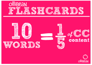 Ollibean FLASHCARDS, 10 words equals one-fifth of CC content. ollibean logo