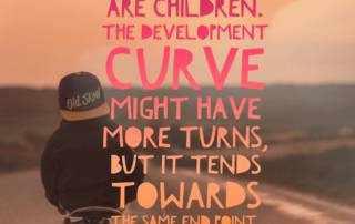 Children grow up. Autistic children are children. The development curve might have more turns, but it tends towards the same end point. Amy Sequenzia on Ollibean Photo of child sitting on skateboard riding down a path.