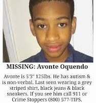 photo of teenage boy. He has brown hair and skin / Text Reads " Missing Avonte Oquendo#FindAvonte"