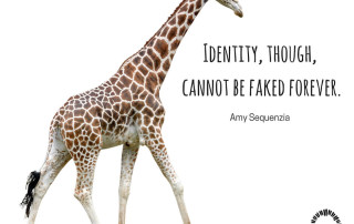 Picture of a giraffe . Text reads " Identity, though, cannot be faked. " Amy Sequenzia on Ollibean