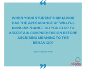 When your student’s behavior has the appearance of willful noncompliance do you stop to ascertain comprehension before ascribing meaning to the behavior? Judy Endow, MSW on Ollibean. Ollibean logo is a circle made up of equal signs of different shapes, colors, and sizes.