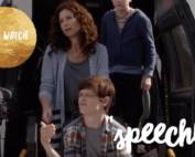 Text : Speechless Ollibean Must Watch. The family in the comedy "Speechless" standing by van.