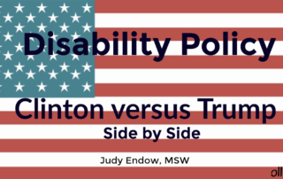 American Flag with text. Disability Policy Clinton versus Trump, Judy Endow, MSW on Ollibean