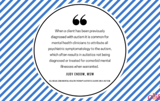 When a client has been previously diagnosed with autism it is common for mental health clinicians to attribute all psychiatric symptomatology to the autism, which often results in autistics not being diagnosed or treated for comorbid mental illnesses when warranted. Judy Endow on Ollibean